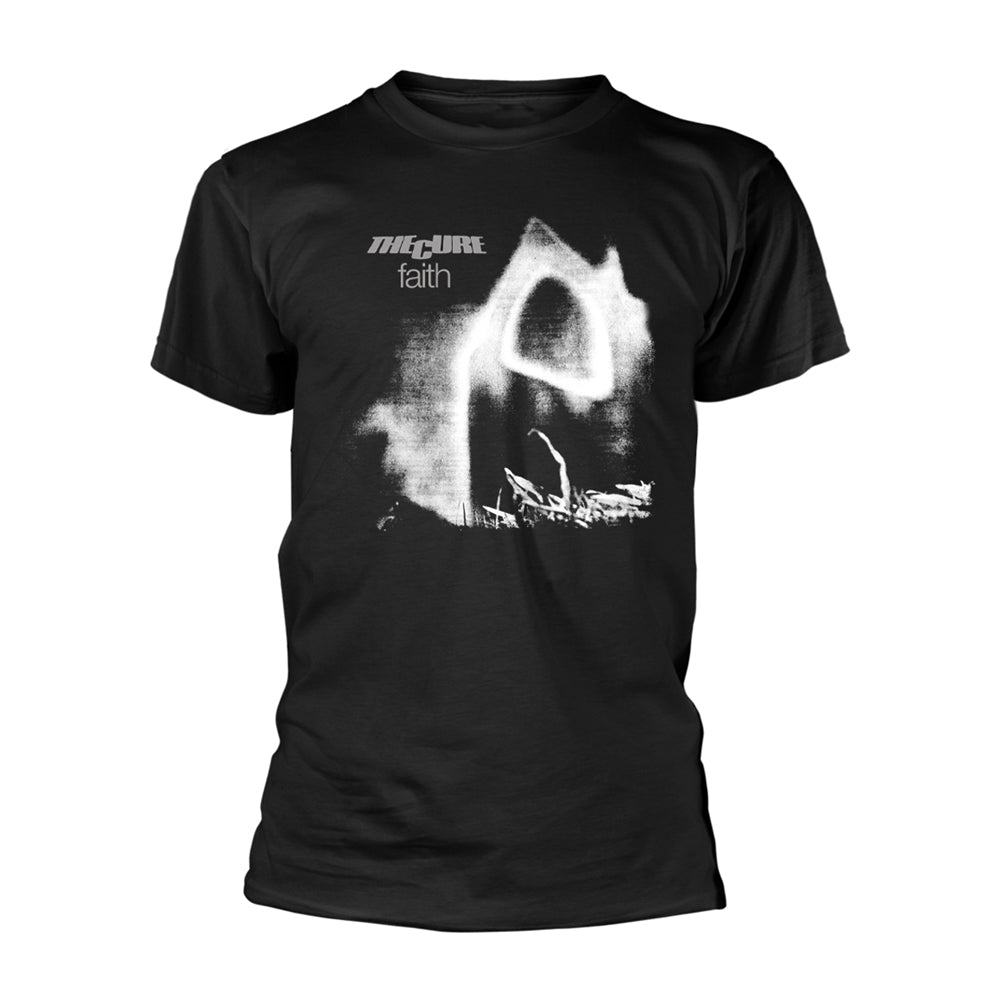 Black t-shirt with "The Cure - Faith" album artwork graphic.