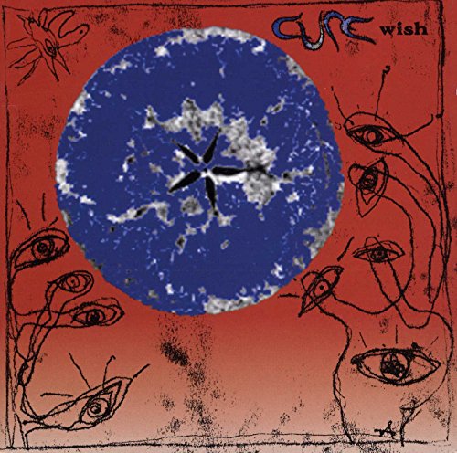 The Cure Wish album cover features a blue textured circle against a red background.