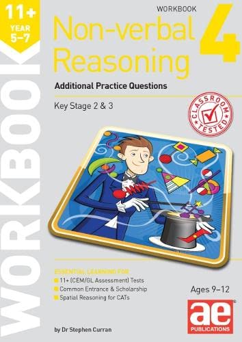 Workbook cover: magician with shapes, “Non-verbal Reasoning” title, ages 9-12.