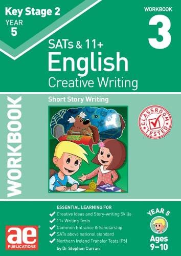 Green workbook cover with children, a dog, and text about creative writing.