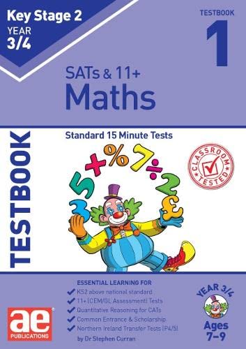 KS2 Maths testbook cover with clown juggling numbers, for ages 7-9.