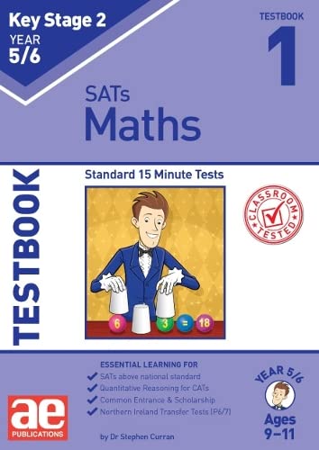 KS2 Maths testbook cover with boy, cups, and "Standard 15 Minute Tests".