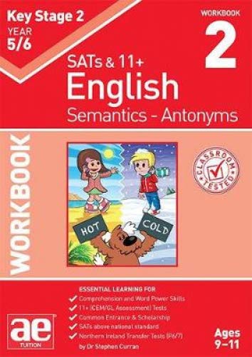 Red workbook cover with children, a dog, and “KS2 Semantics - Antonyms” text.