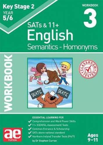 Green workbook cover with illustrated children and a bear, titled "Semantics - Homonyms".