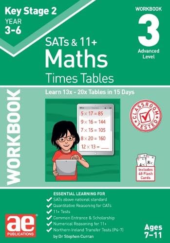 Green workbook cover with a girl using a tablet for times tables practice.