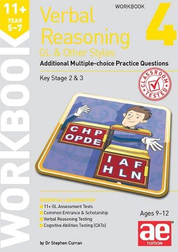Workbook with multiple-choice questions, likely featuring text and illustrations, for verbal reasoning practice.