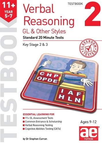 Book with verbal reasoning tests for 11+ exams, colorful cover, multiple pages, standard size.
