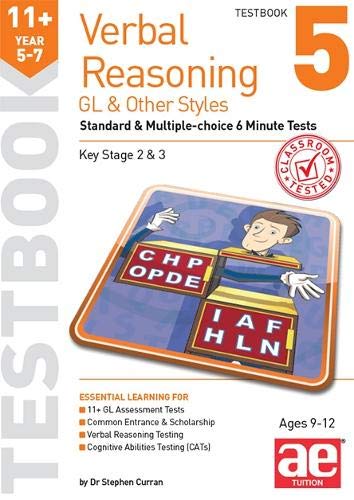 11+ Verbal Reasoning testbook cover with illustrated blocks and text.