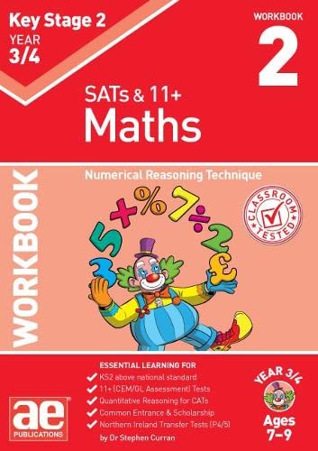 Red maths workbook cover with clown, numbers, and text for ages 7-9.