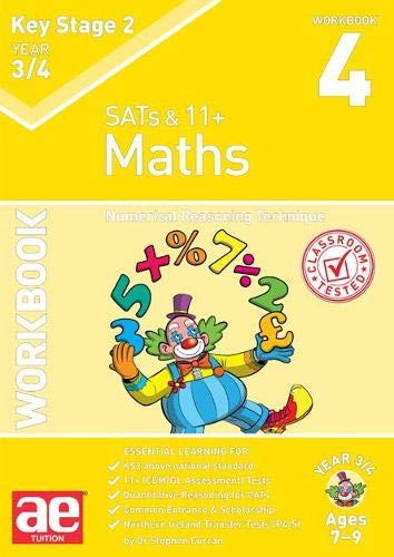 Yellow maths workbook cover with a clown and numbers, for ages 7-9.