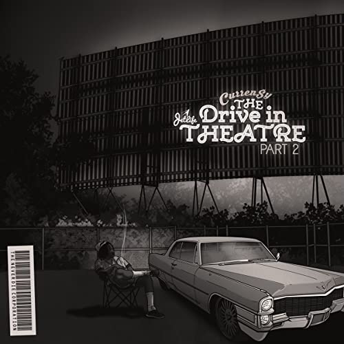 CD cover for Curren$y’s “The Drive In Theatre Part 2” with a car and drive-in.