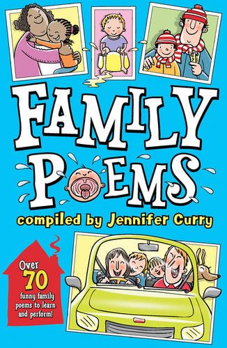 Book cover: "Family Poems" with cartoon illustrations of families.