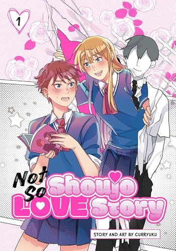 Manga cover featuring two schoolgirls and a faceless male figure against a floral background.