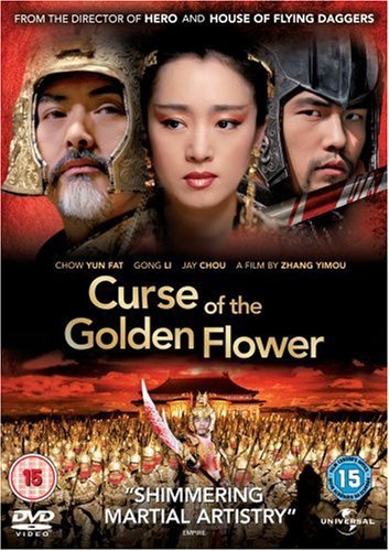 DVD cover for “Curse of the Golden Flower” featuring three faces and soldiers.