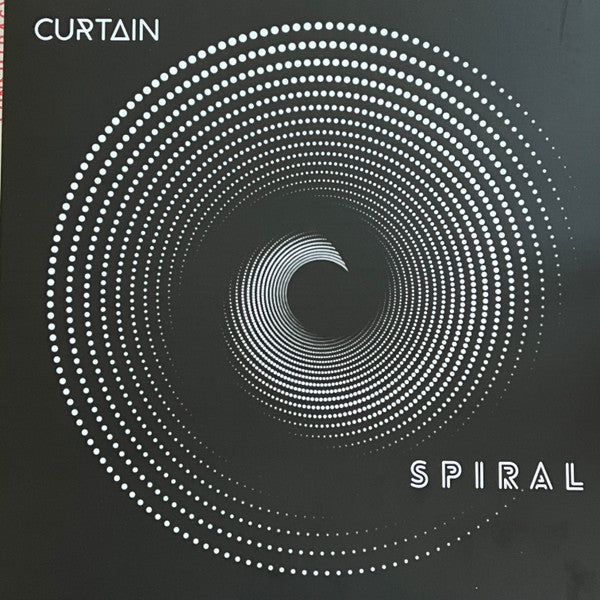 Black album cover with a white spiral design and text "Curtain Spiral".