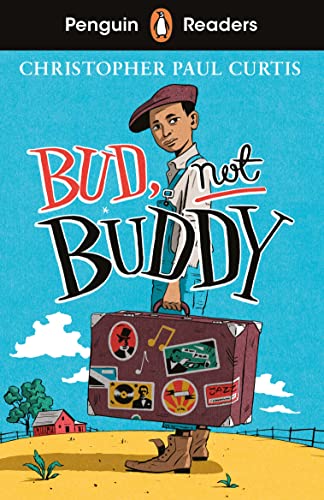 Book cover: "Bud, Not Buddy" featuring a boy with a suitcase.
