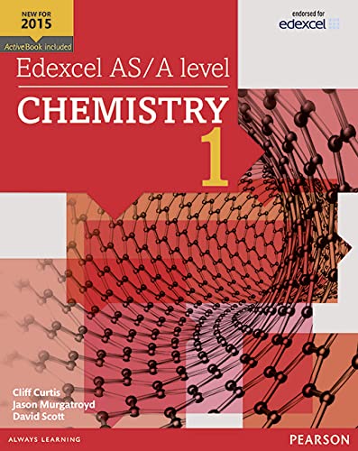 Red chemistry textbook cover with molecular structure graphic and bold text.