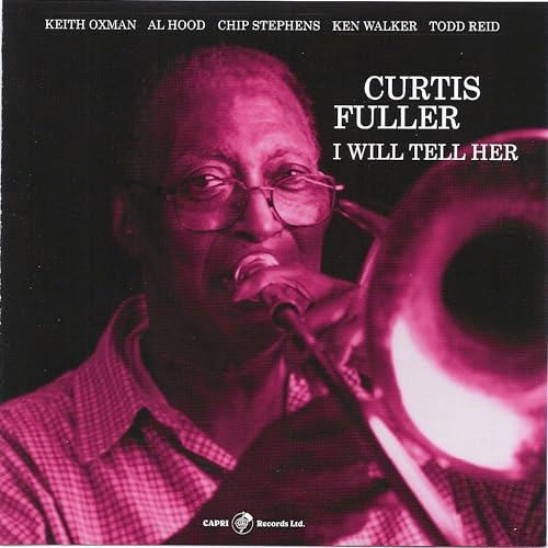 Curtis Fuller portrait playing trombone on a double CD cover.