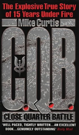 Book cover for “C.Q.B.” with large, textured letters and a military badge.