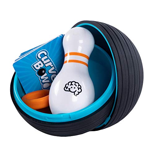 Curve Bowl game components including a white bowling pin, cards, and a black bowl.