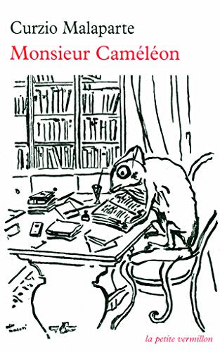 Book cover: “Monsieur Caméléon” by Curzio Malaparte, featuring a chameleon writing.