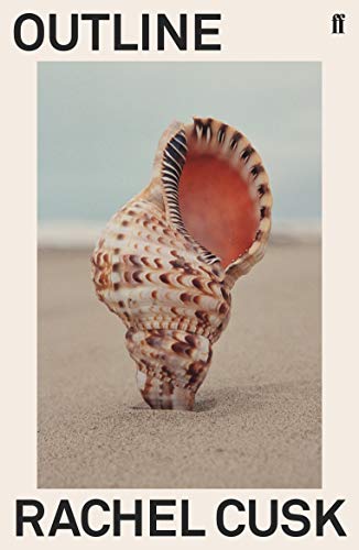 Book cover for Outline by Rachel Cusk featuring a seashell on a sandy beach.