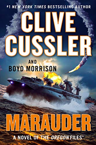 Book cover: “Marauder” by Clive Cussler, featuring a naval battle scene.