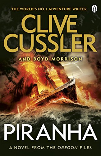 Book cover: "Piranha" by Clive Cussler, depicting a ship in stormy seas.