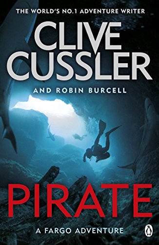 Book cover: diver underwater with sharks, titled "Pirate: Fargo Adventures #8".