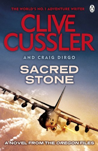 Book cover: "Sacred Stone" by Clive Cussler, featuring a military aircraft.