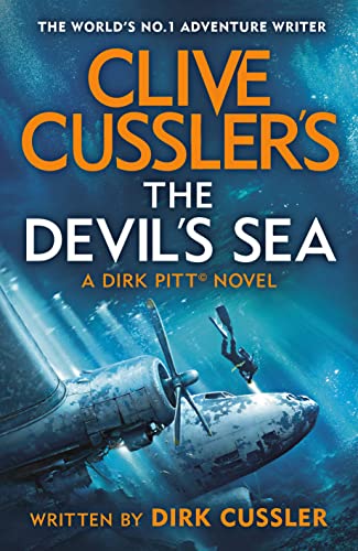 Book cover for Clive Cussler’s “The Devil’s Sea” featuring a submarine and diver.