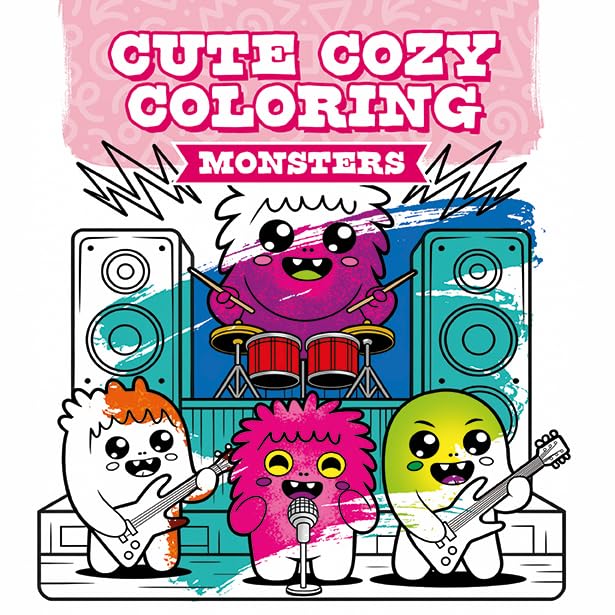 Coloring book cover with cartoon monsters playing musical instruments.