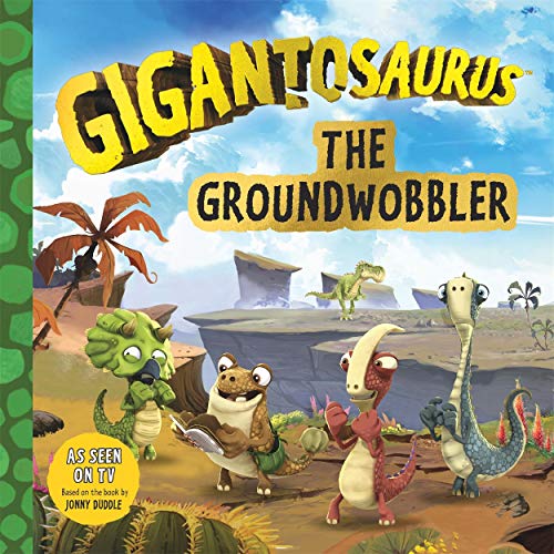 Gigantosaurus book cover featuring four colorful dinosaur characters.