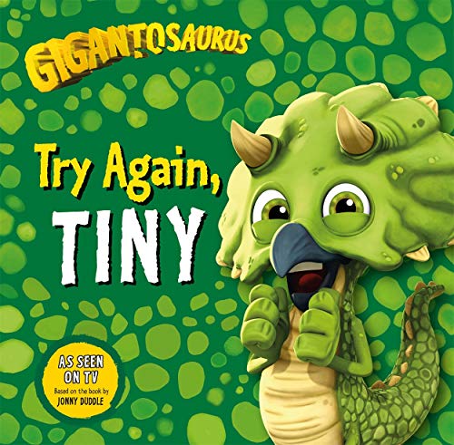Green Gigantosaurus Tiny dinosaur character on a bright green book cover.