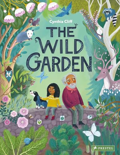 Book cover: child and grandfather with deer, birds, and lush garden.