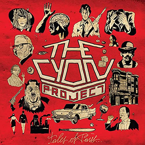 Red album cover with illustrated portraits and vintage objects.