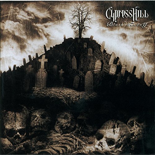 Cypress Hill’s “Black Sunday” CD cover: graveyard, tree, and skulls in sepia tones.