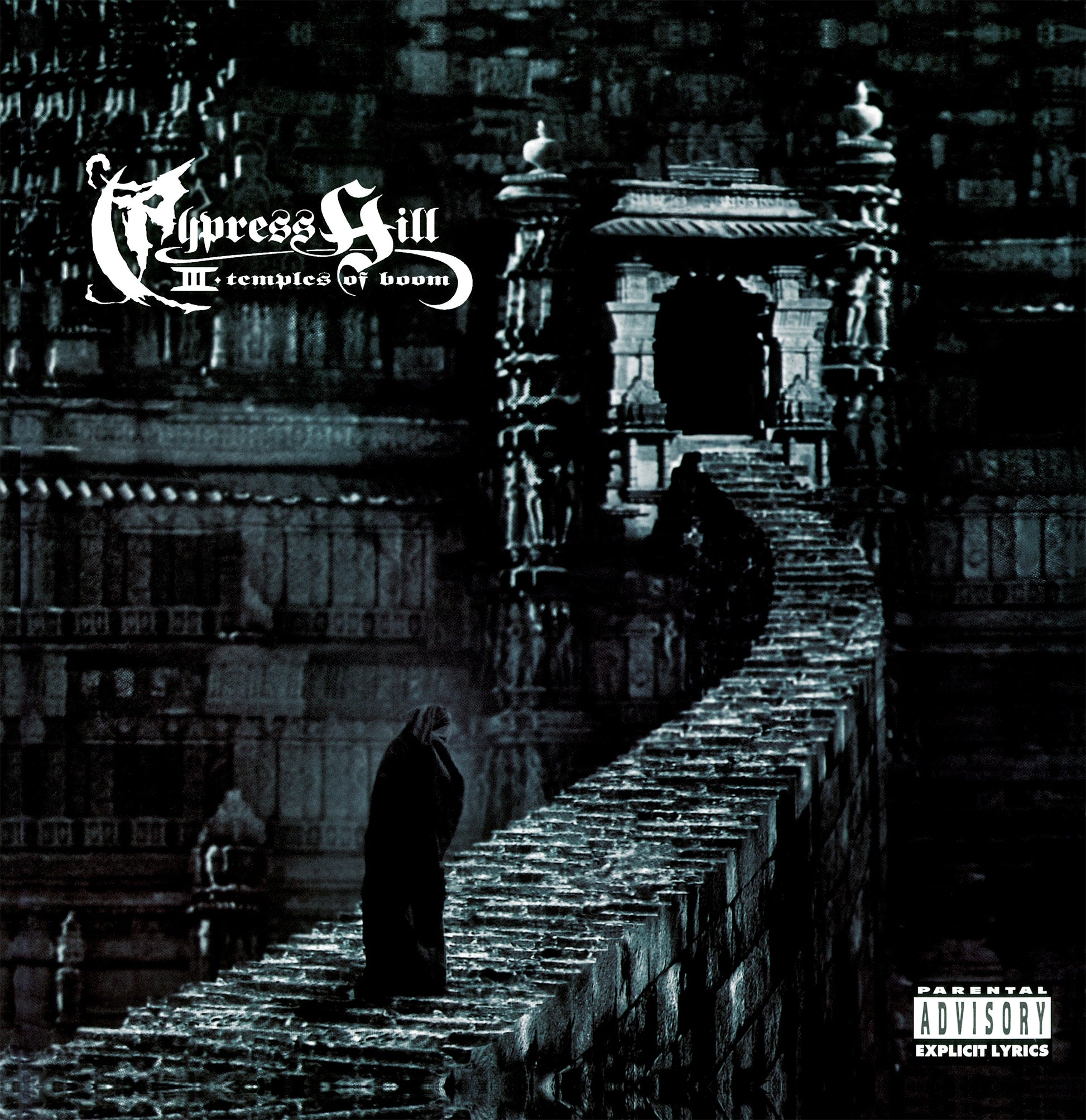 Cypress Hill III Temples of Boom vinyl cover showing a figure on stone steps.