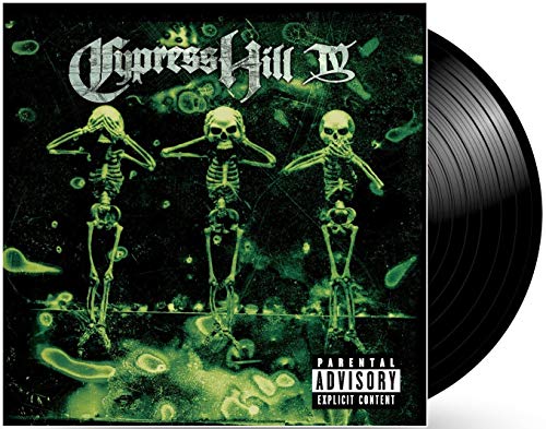 Cypress Hill “IV” vinyl record cover with skeletons and black disc.