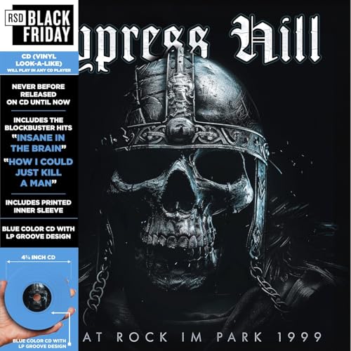 Cypress Hill CD cover: skull wearing a Viking helmet, dark background.