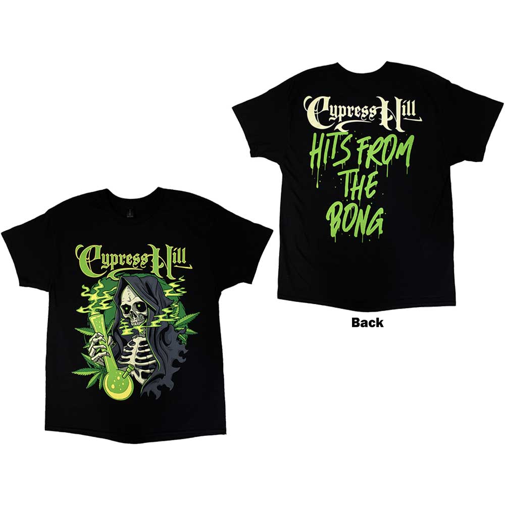 Black t-shirt with Cypress Hill skull and bong graphic, size XX-Large.