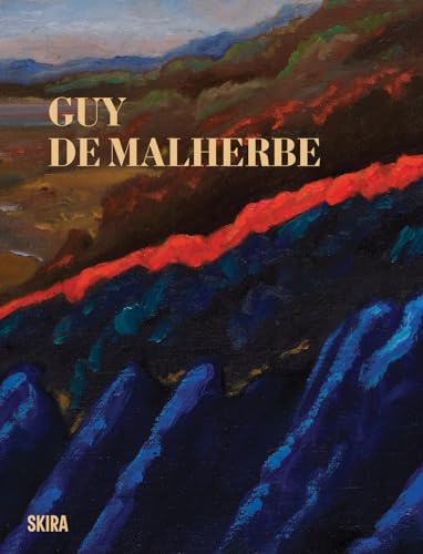 Book cover with abstract blue and brown painting, white title “Guy de Malherbe”.