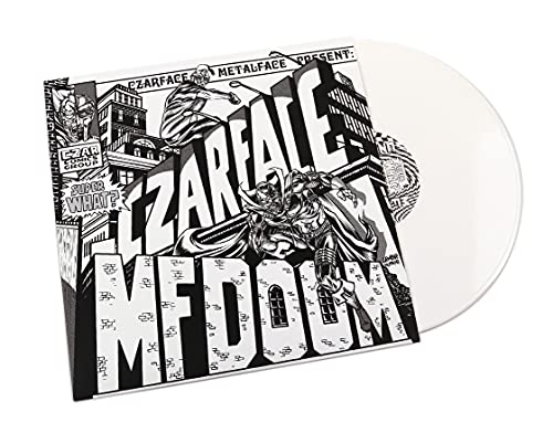 Black and white vinyl record and cover featuring comic book style art.