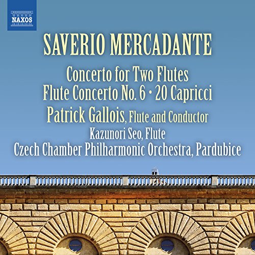 CD cover for Mercadante flute concertos with arched building image.