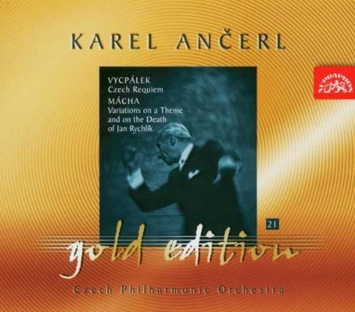 CD cover featuring conductor Karel Ančerl in black and white, gold background.