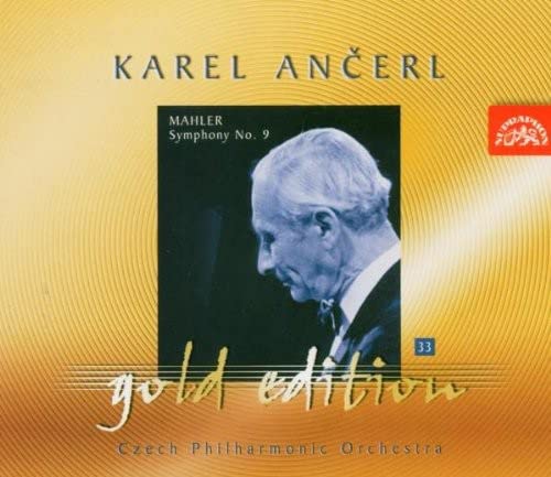 CD cover featuring Karel Ančerl profile, gold background, "Mahler Symphony No. 9" text.