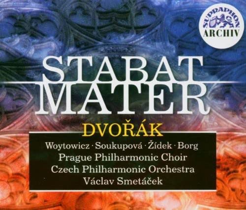 CD cover for Dvorak’s Stabat Mater, featuring ornate text and performers’ names.