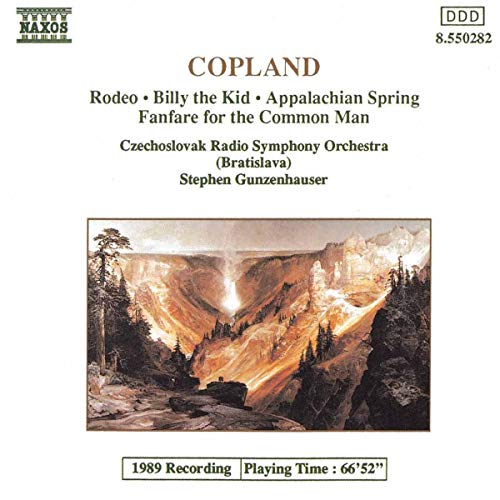 CD cover for Copland’s orchestral works with a mountain landscape.