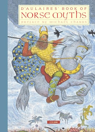Illustrated book cover with Norse gods and mythological scenes, likely in vibrant colorful artwork.