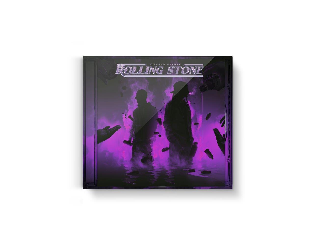 CD case for D-Block Europe’s “Rolling Stone” album, purple and black.